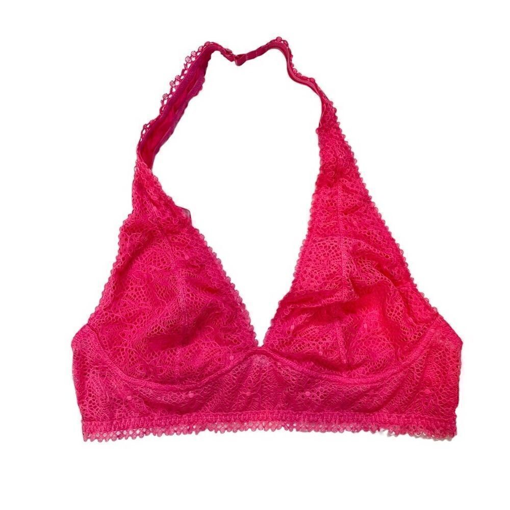 Victoria's Secret Pink Orange Halter Lace Bralette Large